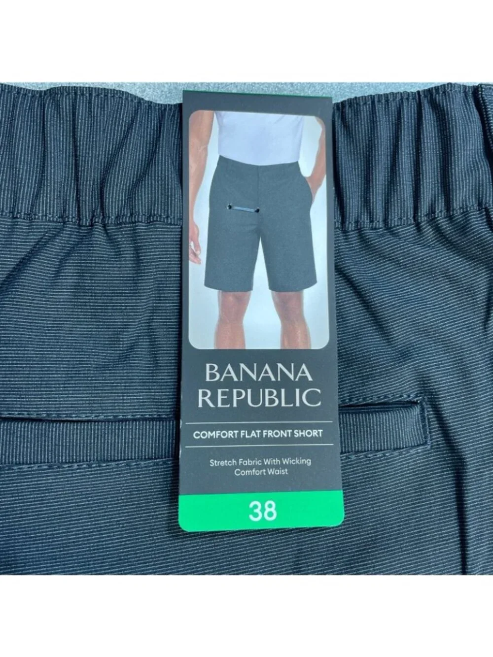 NWT Banana Republic Men's 38 Black Pattern Comfort Flat Front Shorts Stretch